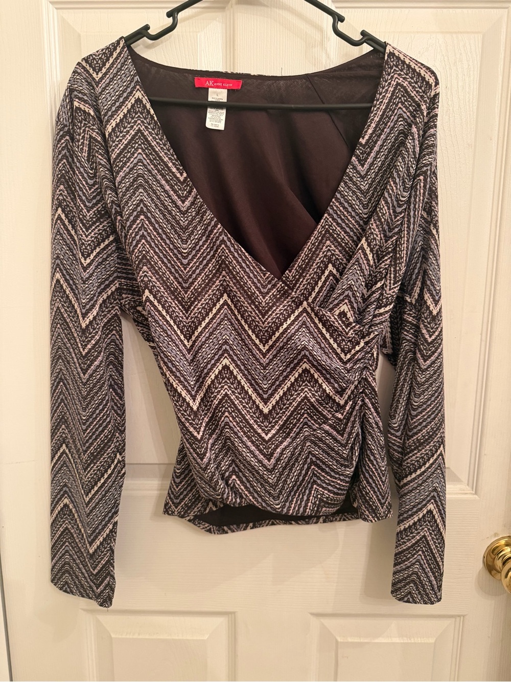 Anne Klein Chevron Wrap Long-Sleeve Top